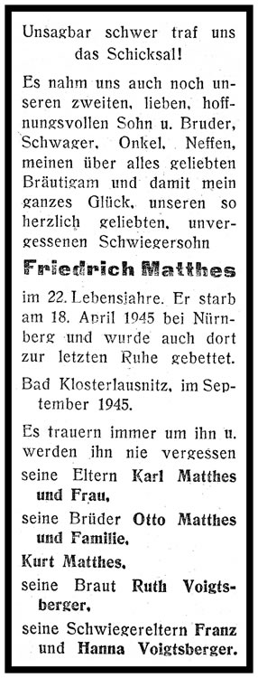 Friedrich Matthes * 27.07.1923 + 18.04.1945